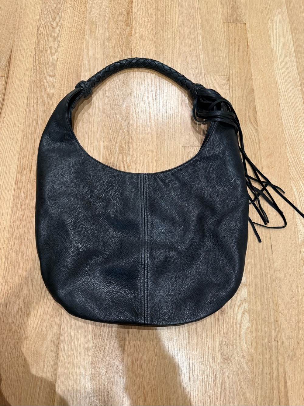 Black Leather Hobo Shoulder Bag